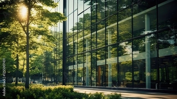 Obraz Eco-friendly building modern city sustainable glass building Ecology concept Office building with green environment