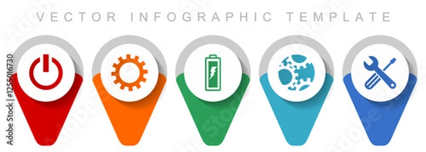 Obraz Industry pointer collection, miscellaneous icons such as power, cogwheel, battery and tools, flat design vector infographic template in eps 10