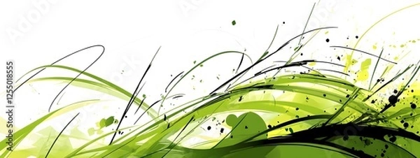 Obraz Green vector art on a white background, featuring grasses
