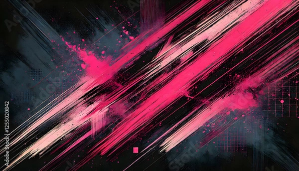 Obraz 抽象アート – ピンクのブラシストロークと黒のテクスチャ背景

