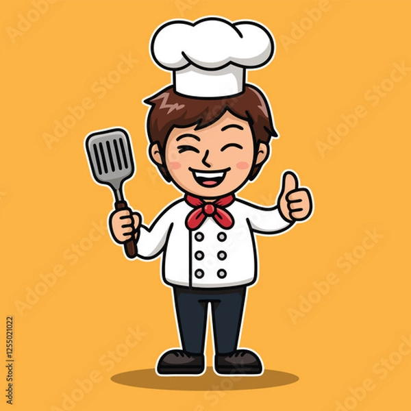 Fototapeta Cheerful Cute Chef cartoon character Vector illustration on a yellow background.
