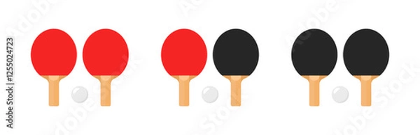 Fototapeta Red and black table tennis paddles with balls on white background. Vector icon