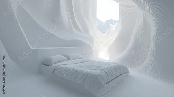 Obraz Abstract White Bedroom with Mountain View
