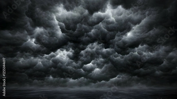 Fototapeta Dark Storm Clouds over Ocean, 3D Background Illustration