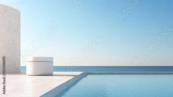 Fototapeta Modern minimalist poolside with ocean view
