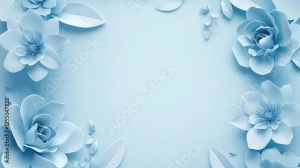 Fototapeta Pastel Light Blue Frame Mockup with Plant
