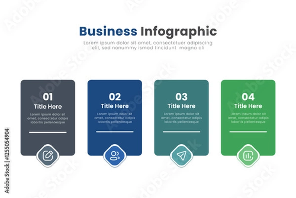 Fototapeta Modern business infographic design template with icons and 4 options. Can be used for process diagram, presentations, workflow layout, banner, flow chart.