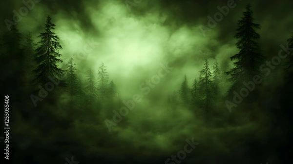 Fototapeta Eerie Green Forest 3D Background