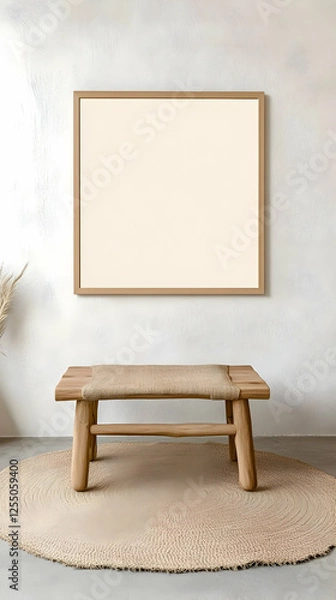 Obraz Beige Wooden Bench and Frame Mockup Illustration