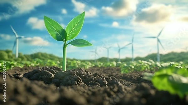 Fototapeta Green Energy and Sustainable Growth: A New Sprout in a Field of Wind Turbines