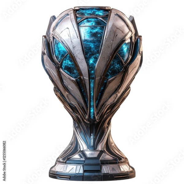 Fototapeta A futuristic trophy featuring a sleek design with a metallic finish and a glowing blue core.