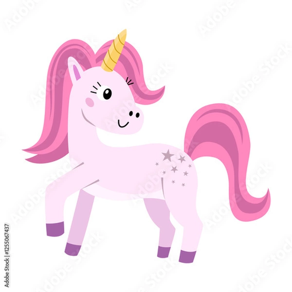 Fototapeta Cute cartoon unicorn on a white background. Good for greeting cards, invitations, decoration,