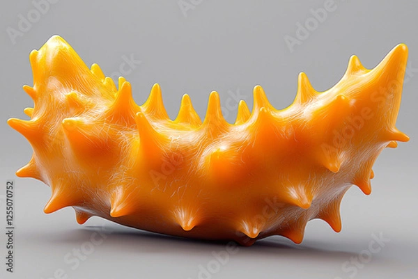 Fototapeta Close-up of an orange, spiky fruit with a smooth texture, set against a neutral gray background.
