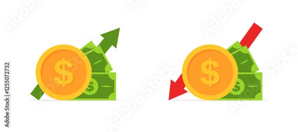 Fototapeta Money success and failure trading icons. Flat style. Vector icons.