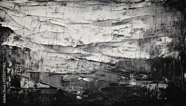 Fototapeta 粗い質感のモノクロ,グランジテクスチャ,黒と白の濃淡,かすれた布地,古びた紙,劣化したプリント,ノイズ,擦れた線,ヴィンテージ,レトロ,墨,汚れ