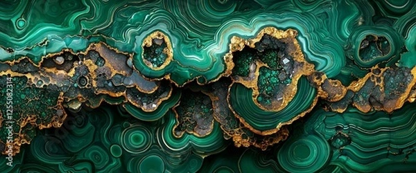 Fototapeta Emerald green and gold gemstone texture.