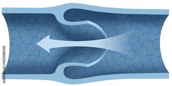 Fototapeta Diagram of venous valves, these are internal structures in the veins that prevent blood from flowing backward, ensuring its unidirectional flow towards the heart.