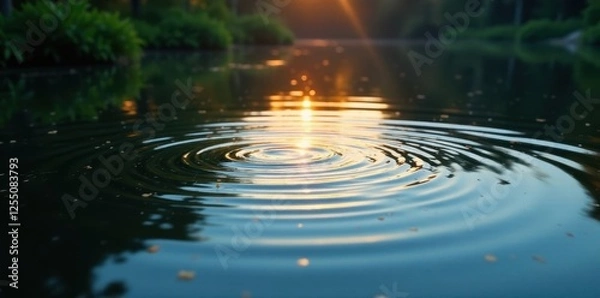 Fototapeta Shimmering ripples dance across the surface of a still pond , water, movement