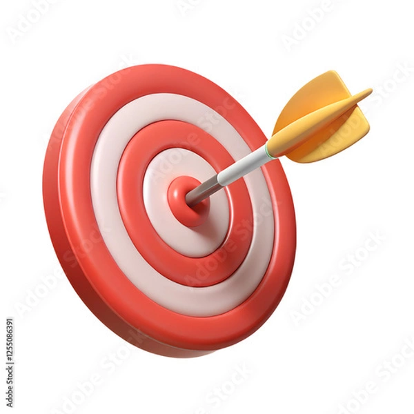 Obraz Target arrow success icon. Dart arrow on target dartboard. 3d isolated on white background. Cartoon plastic style