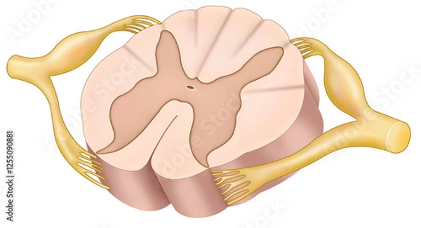 Fototapeta Diagram of the spinal cord, a structure that connects the brain to the body, transmitting nerve impulses, and controlling reflexes, movement, and sensitivity.