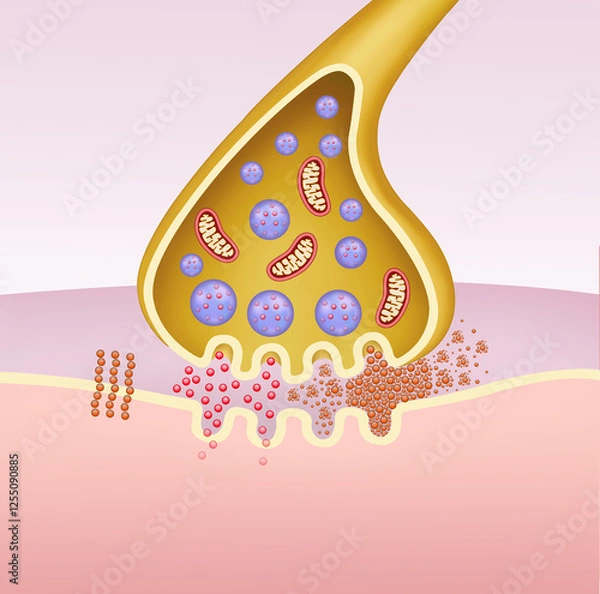 Fototapeta Illustration of the synapse in Alzheimer's, beta-amyloid tangles damage neuronal connections, affecting memory, and causing progressive degeneration.