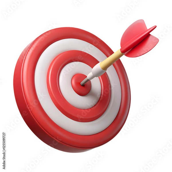 Obraz Target arrow success icon. Dart arrow on target dartboard. 3d isolated on white background. Cartoon plastic style