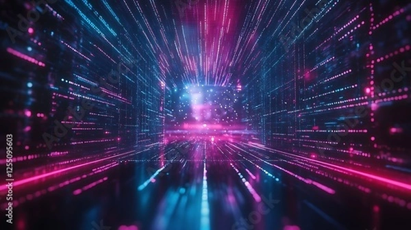 Fototapeta Neon Digital Tunnel: A Journey Through Cyberspace