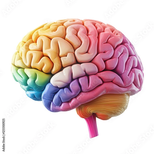 Fototapeta Colorful 3D Brain Model with Segmented Regions, Transparent Background, Educational Visualization, Neuroscience Illustration