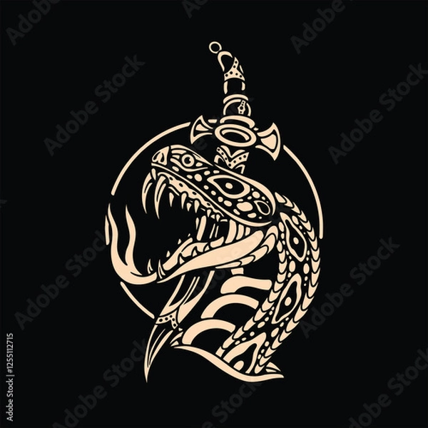Fototapeta snake dagger tattoo vector design