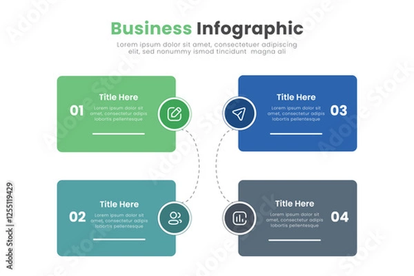 Fototapeta Modern business infographic design template with icons and 4 options. Can be used for process diagram, presentations, workflow layout, banner, flow chart.