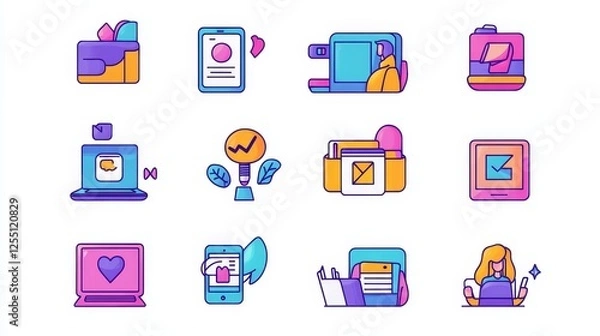 Fototapeta Colorful Icons of Digital Technology and Business Concepts
