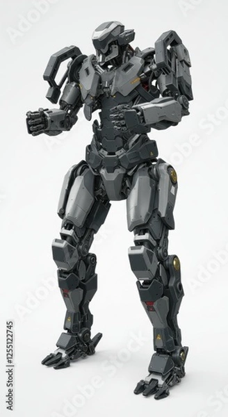 Fototapeta Futuristic humanoid robot in battle-ready stance with high-tech armor