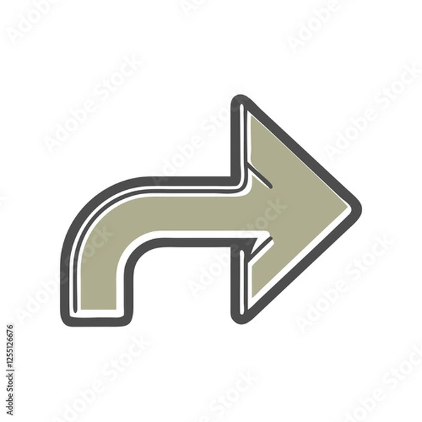 Fototapeta Stylized gray arrow icon pointing right with a curve on transparent background, graphic design element