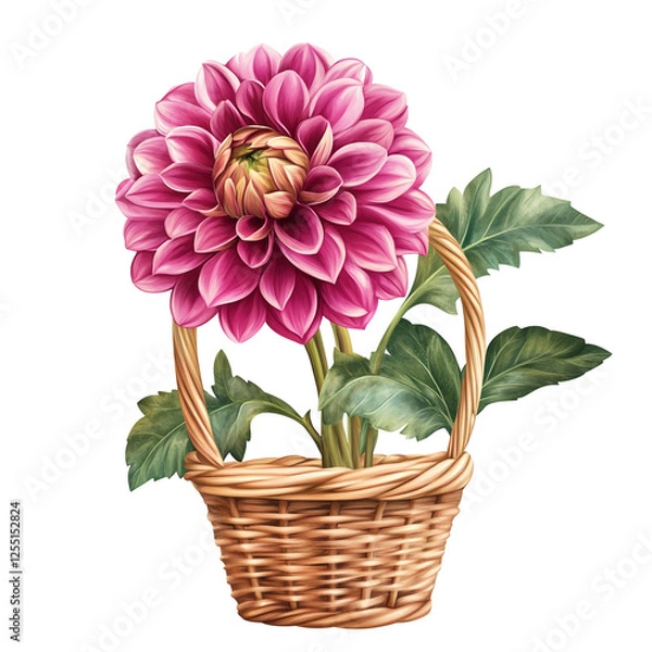 Fototapeta Pink chrysanthemum flowers arranged in a basket on an isolated background