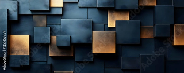 Fototapeta Abstract Cube Wall, Gold, Dark Blue, Background, Texture
