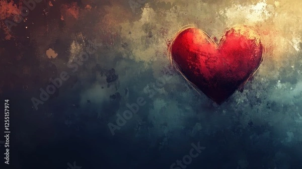 Fototapeta Abstract Crimson Heart Radiating Affection on Artistic Textured Backdrop