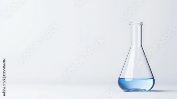 Fototapeta Glass flask containing blue liquid for bioengineering research in laboratory setting