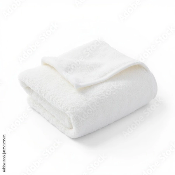 Obraz A neatly folded white towel, soft and plush, ideal for personal care or home use.