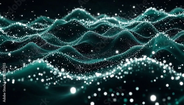 Fototapeta Abstract turquoise wave pattern with scattered white particles background