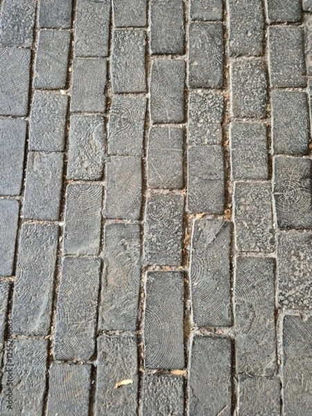 Fototapeta A fragment of a two-hundred-year-old road paved with bog oak blocks
