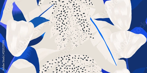 Fototapeta Abstract modern sophisticated flowers print. Unique botanical seamless pattern. 
