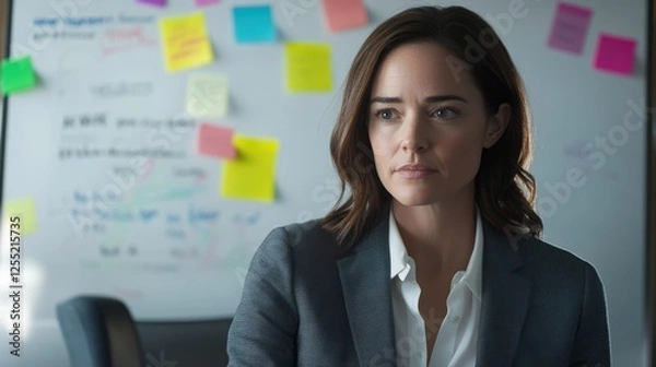 Obraz Business professional in modern office setting with focus on determination and strategy. Collaboration, planning, and creativity for project development and success.