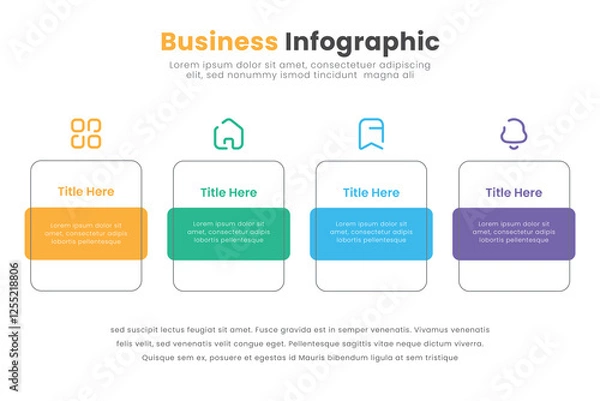 Fototapeta Modern business infographic design template with icons and 4 options. Can be used for process diagram, presentations, workflow layout, banner, flow chart.