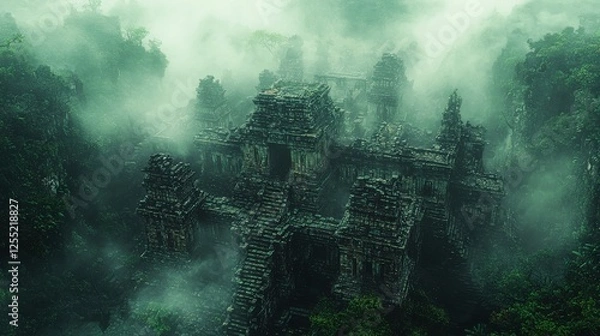 Fototapeta Lost Temples of the Jungle - Ancient Ruins in the Mist