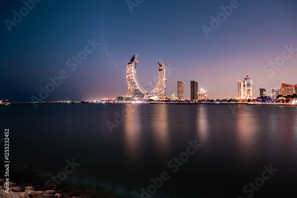 Fototapeta Night view of Lusail Marina