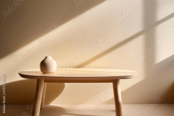 Fototapeta Cream color table with warm atmosphere with a cinematic look