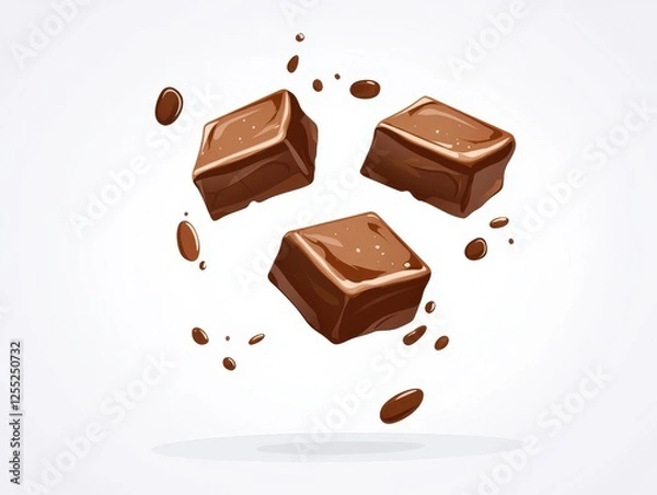 Fototapeta Chocolate vector illustration with fudge squares designs on a white background