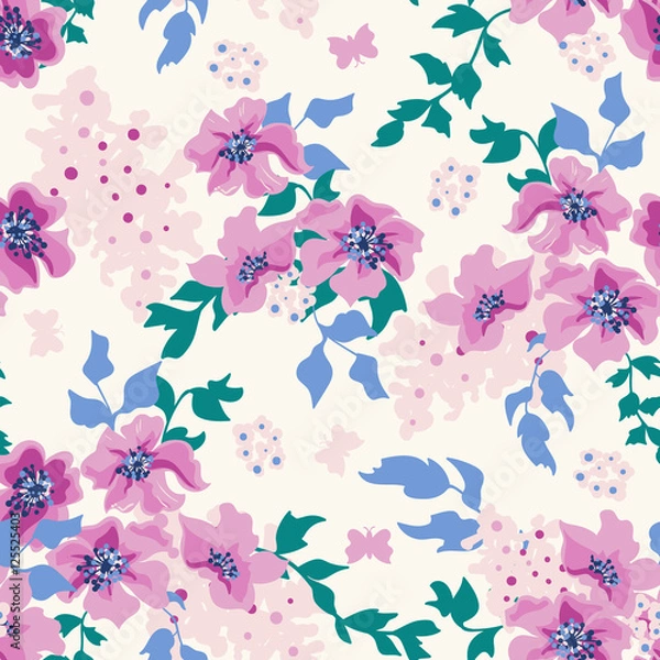 Obraz Seamless floral pattern with flowers on light background