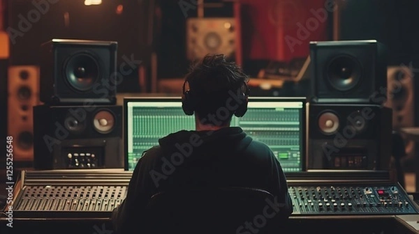 Fototapeta Audio Engineer in Recording Studio