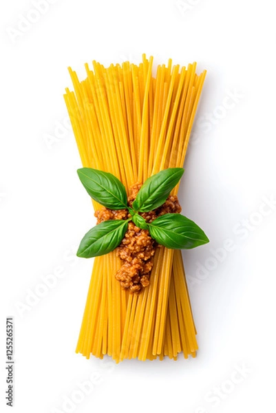 Fototapeta Top view raw spaghetti isolated on white background
